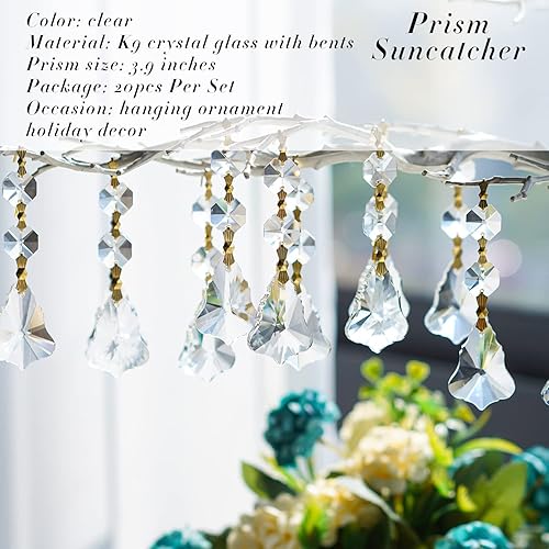 Miniatura 8 de 20 piezas de araña de cristal transparente de 1.496 pulgadas (1.496 in), piezas colgantes de prisma de hoja de arce, cuentas de cristal colgantes