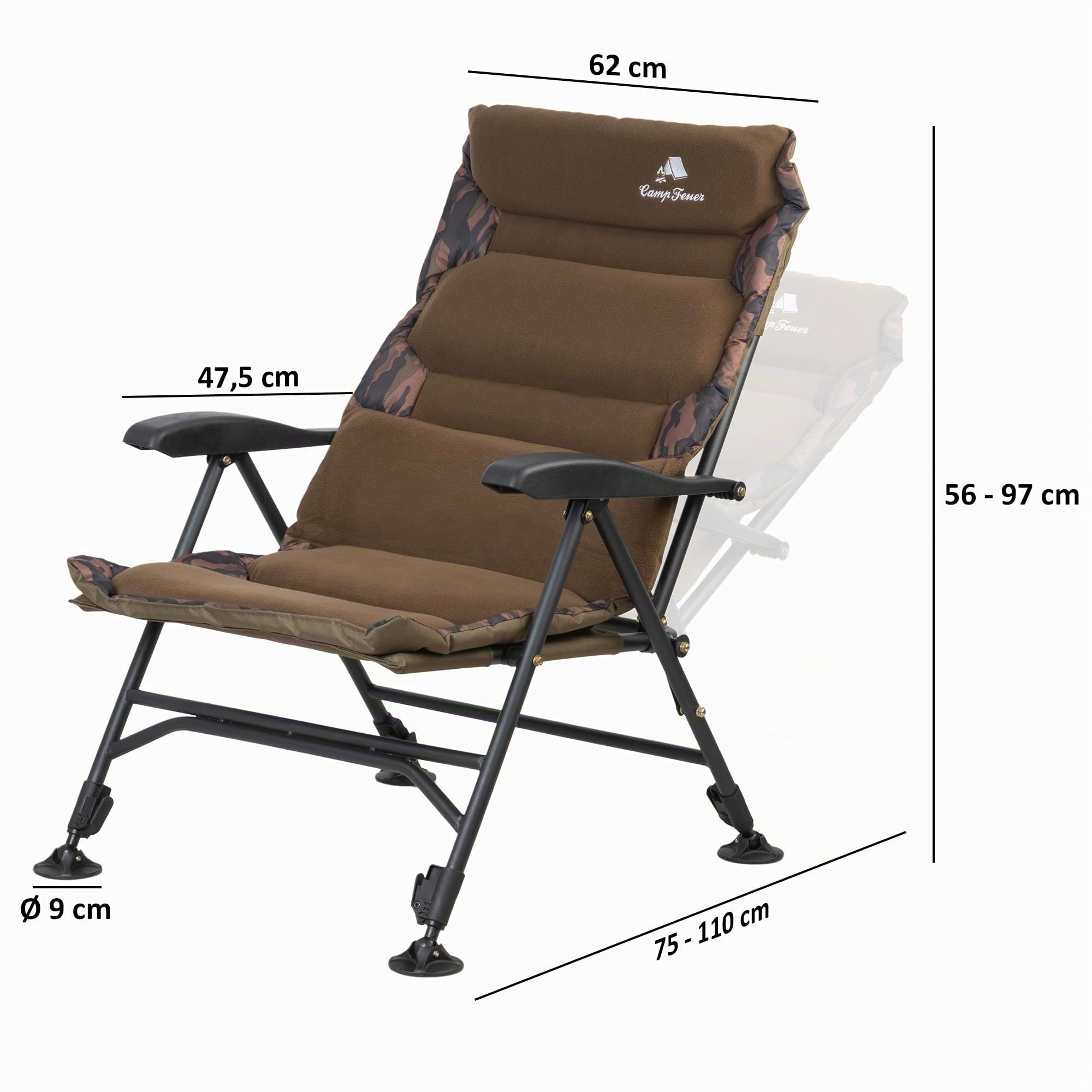 CampFeuer Sedia da pesca mimetica marrone | Sedia da campeggio pieghevole | Sedia da campeggio pieghevole | Outdoor Travel Chair per campeggio, campeggio, campeggio, pesca, sedia da pescatore