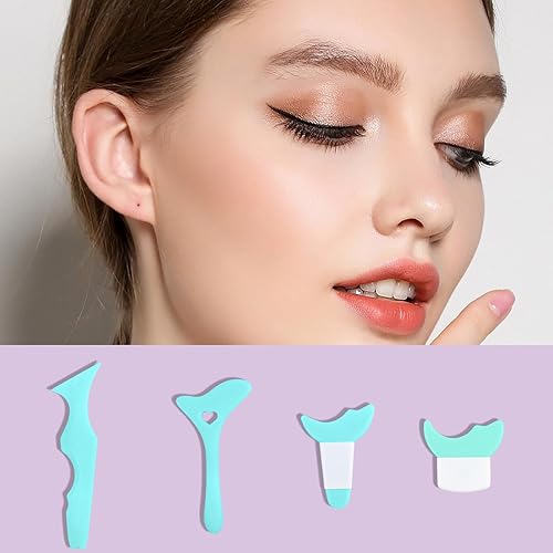 Miniatura 3 de BLMHTWO 4 plantillas de delineador de ojos, protector de rímel de silicona reutilizable con alas, plantilla delineador de ojos, aplicador de