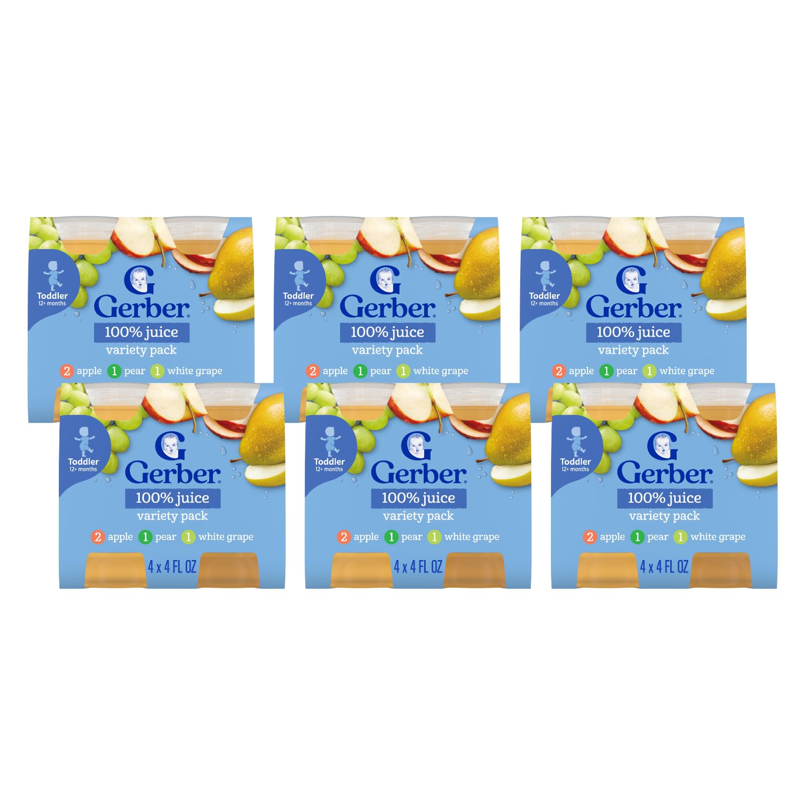 Gerber Juice Variety Pack, Apple, Pear, White Grape, 4 Ounce (24 Bottles)