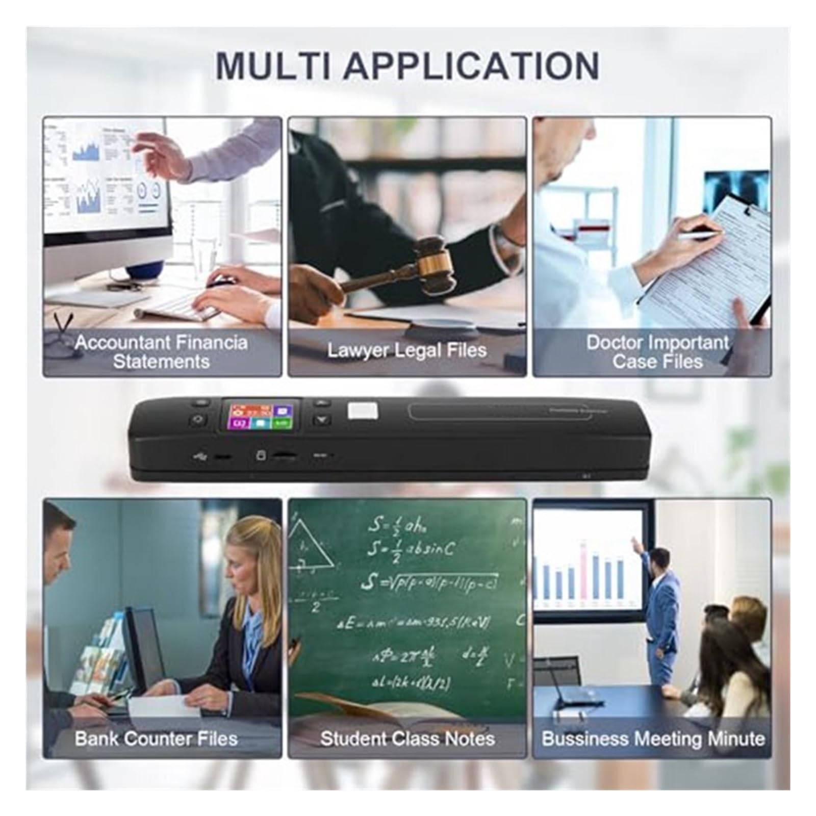 Scanner de Documents, Scanner de Documents Portable – WiFi et Scanner Rechargeable, Prend en Charge JPG/PDF