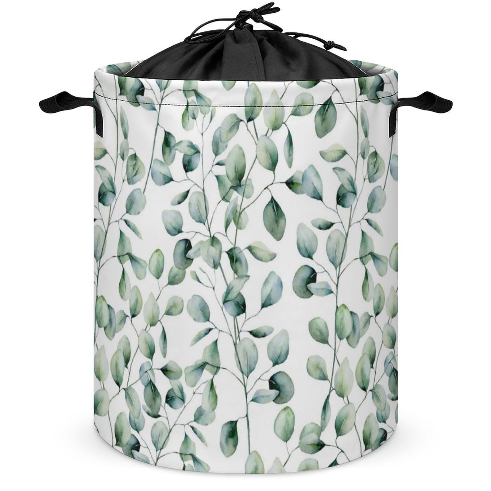 Qjjinxior Drawstring Laundry Hamper, Eucalyptus Leaves Laundry Basket, Washing Basket with Handle