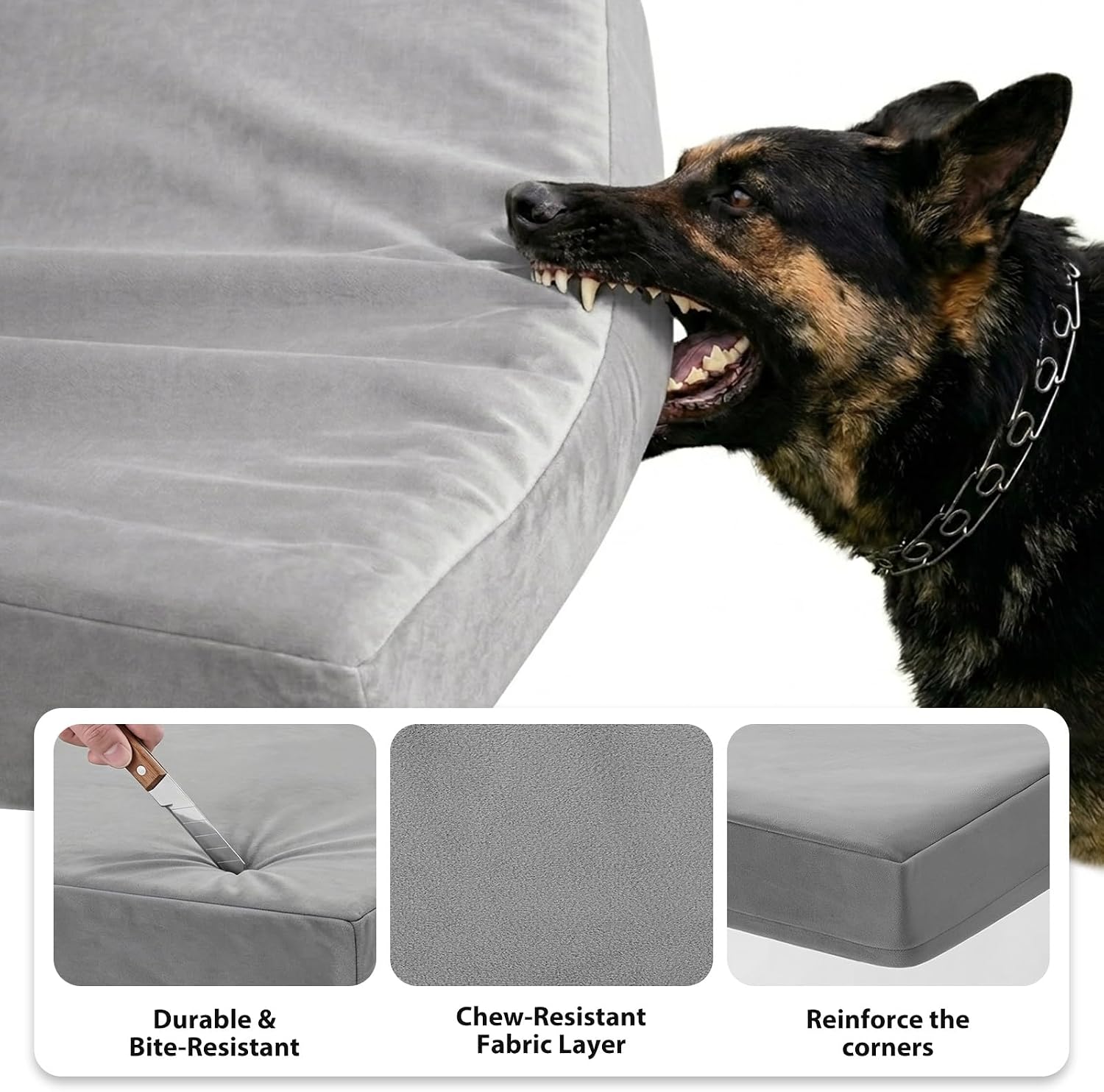 LEXTRO Indestructible Chew Proof Dog Bed for Aggressive Chewers，35x22x3 | Chew-Resistant & Durable Orthopedic Dog Beds For Teething Puppies & Power Chewers, Rip-Resistant Crate Pet Beds, Large Grey