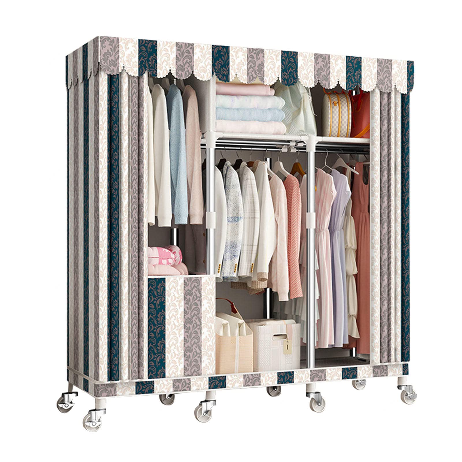 Armoire en toile portable 125x45x170cm avec penderie intégrée