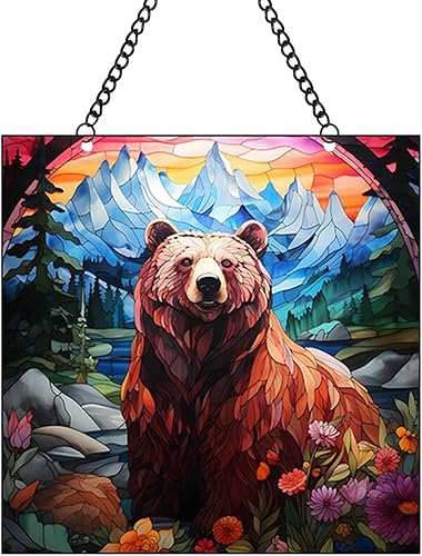 WQVSHRO Adornos acrílicos manchados para ventana, diseño de tigreosoelefantecorcel, arte acrílico, decoración de pared, panel colorido de animales,