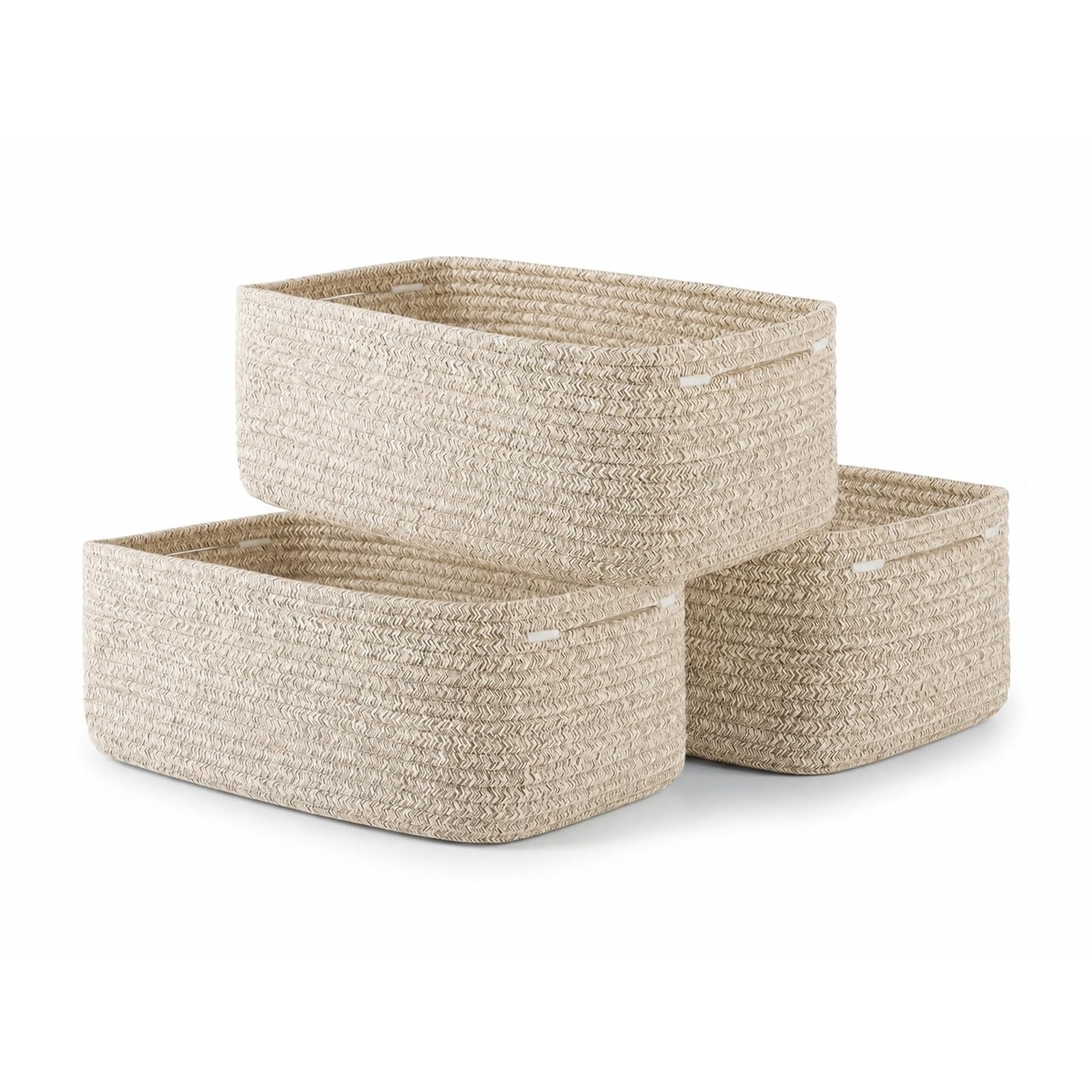 Lot de 3 paniers de rangement en corde de coton tressée — 33 x 20 cm