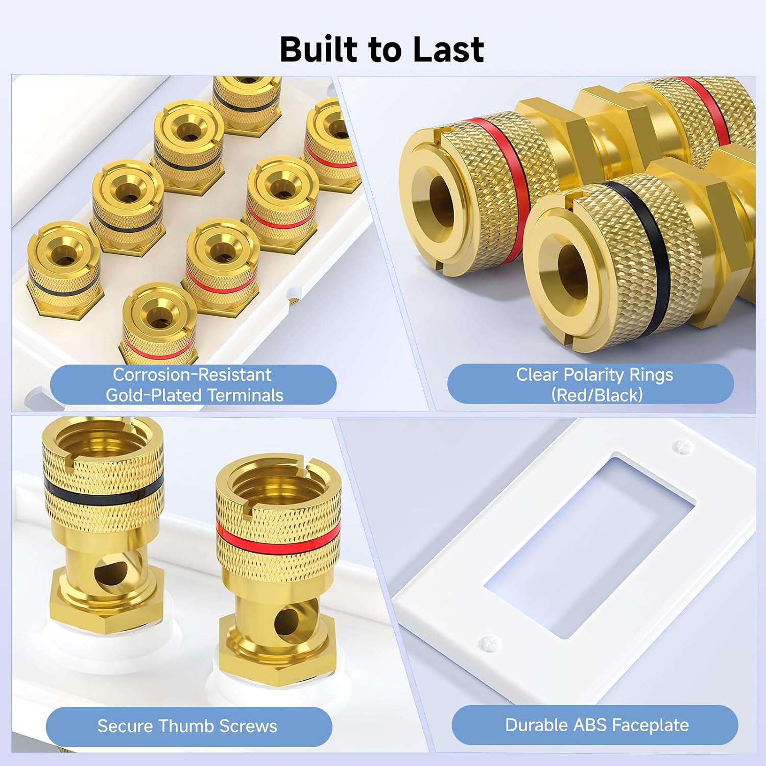 Cable Matters Speaker Wire Wall Plate, Gold Plated Speaker Wall Plate with Banana Plug Binding Post for 4 Speakers, White