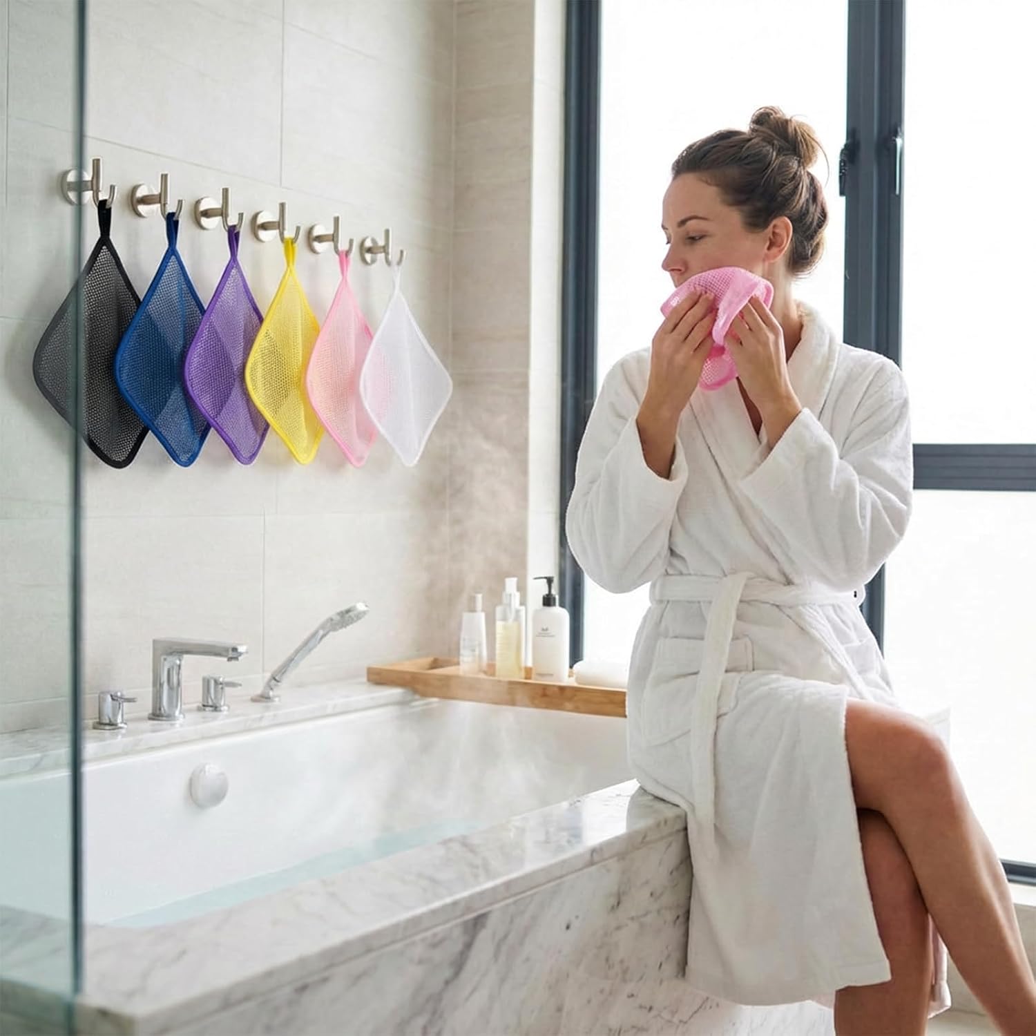 6 Pack Easily Exfoliating Washcloths for Face, Double Sided Exfoliating Washcloth for Body, Soft Weave Wash Cloths for Showering, All Skin Types, Multiple Colors