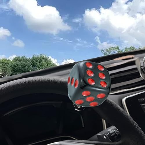 Miniatura 3 de Perilla de asistencia en forma de dados para volante, rueda giratoria suicida de resina para la mayoría de vehículos manuales (negro, rojo)