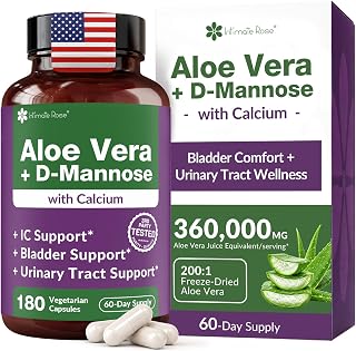 Intimate Rose Aloe Vera Capsules, IC Supplements - Aloe Vera Extract Pills | Easy to Swallow - 200x Concentrate Pure Aloe Vera + D-Mannose + Calcium