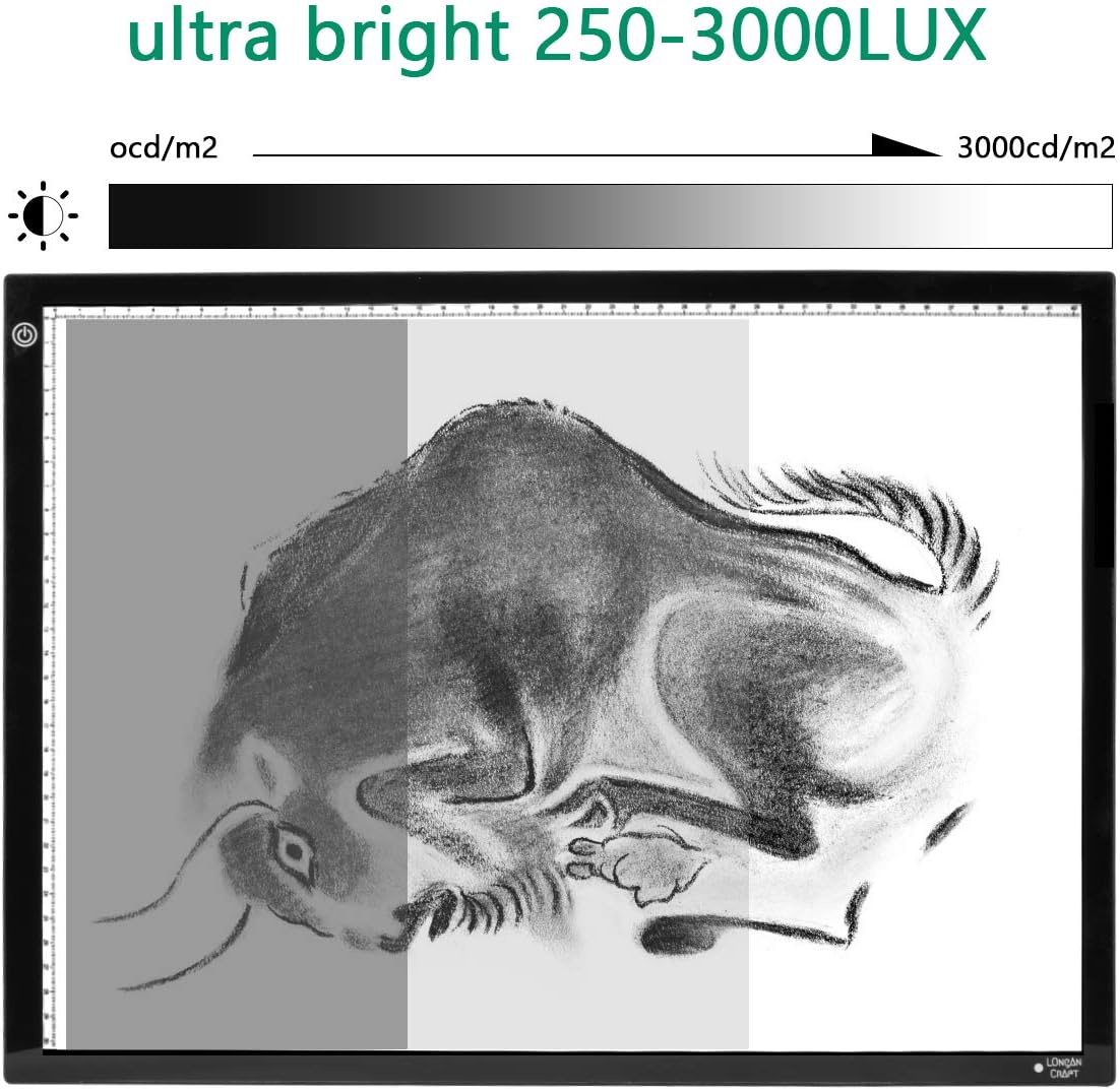 Longan Craft A3 Light Box LED Light Box Ultra-Thin Portable Light Pad Stepless Dimmable Brightness Art Craft Light Tracing Copy Board with Carry Case, for Artists Drawing Tattoo Sketching Animation