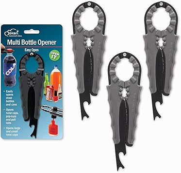 Jokari 3-Pack Multi Bottle Opener – Jar Lid Opener, Can Tab Lifter, Twist Cap Gripper – Ergonomic Kitchen Tool for Weak Hands or Arthritis – Opens Soda, Beer, Nail Polish, and More
