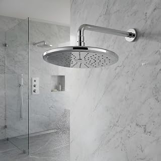 InBath 220 mm (8.7 Inch) Round Overhead Rain Shower Head Push-Button Self-Cleaning Nozzles ABS Chrome Finish High Flow Rainfall Shower Touch-Clean Silicone Nozzles