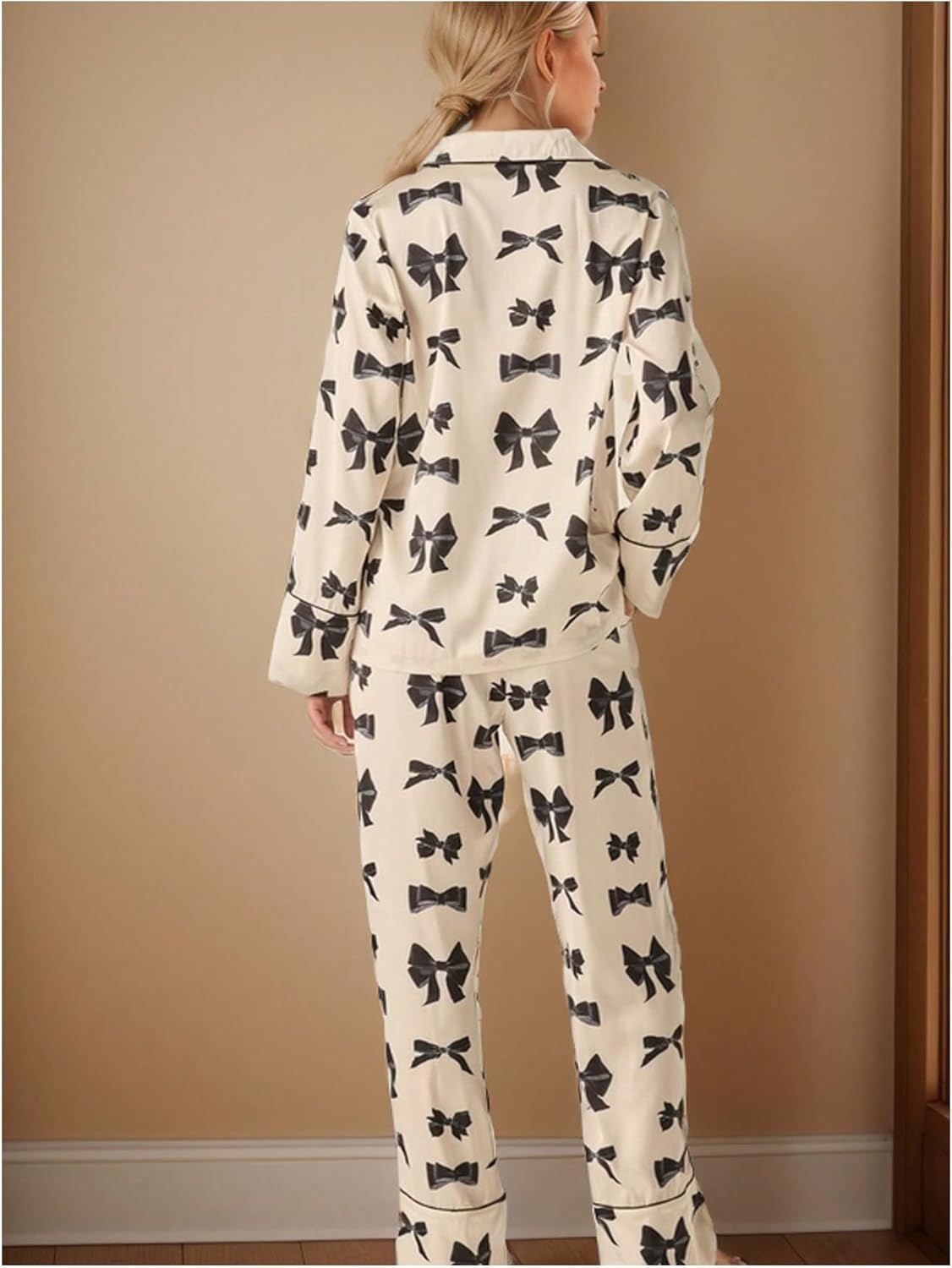 SHENHE Women's Bow Pajamas 2 Piece Long Sleeve Button Shirt and Pants Cute Pjs Set Lounge Pj - Image 2