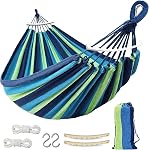 Camping Hammock, 550lb Upgraded Thickened 320G Durable Canvas Single or Double Hammocks Swing with Anti Roll Balance Beam & Sturdy Metal Knot Tree Straps Accessory for Outdoor, Patio, Backyard