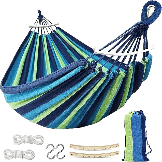 Camping Hammock, 550lb Upgraded Thickened 320G Durable Canvas Single or Double Hammocks Swing with Anti Roll Balance Beam & Sturdy Metal Knot Tree Straps Accessory for Outdoor, Patio, Backyard