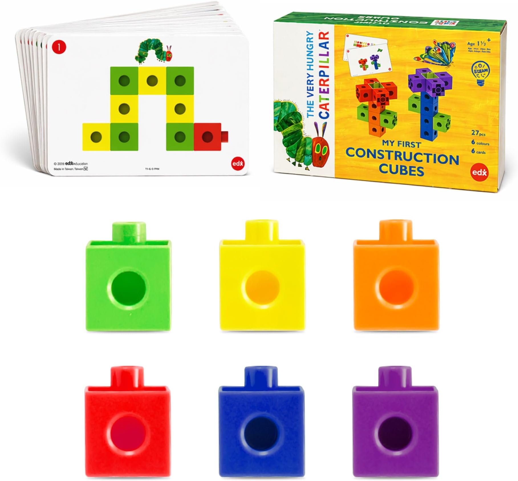 The Very Hungry Caterpillar My First Construction Cubes – Early Learning Toy by EDX Education | Fine Motor Skills, Counting Blocks & Colour Sorting Activity Set | Ages 18m+