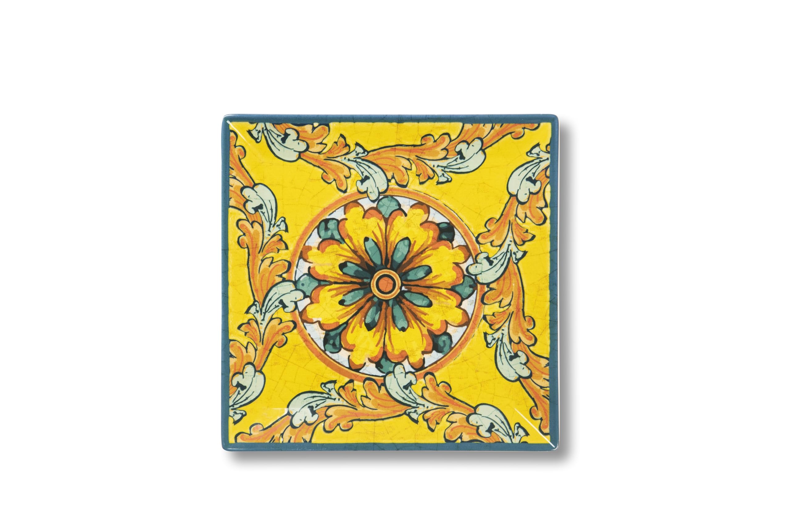 Excelsa Trinacria Lot de 6 assiettes carrées en céramique 24 cm Motif floral jaune