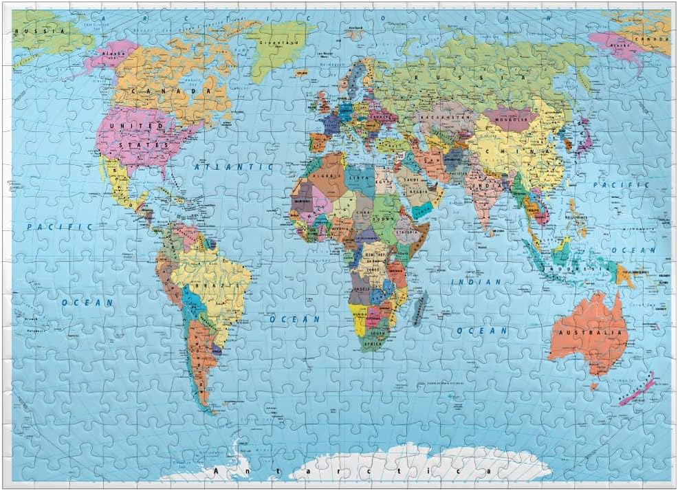 MyPuzzle Color World Map - Borders, Countries, Roads and Cities - Premium 500 Piece Jigsaw Puzzle for Adults