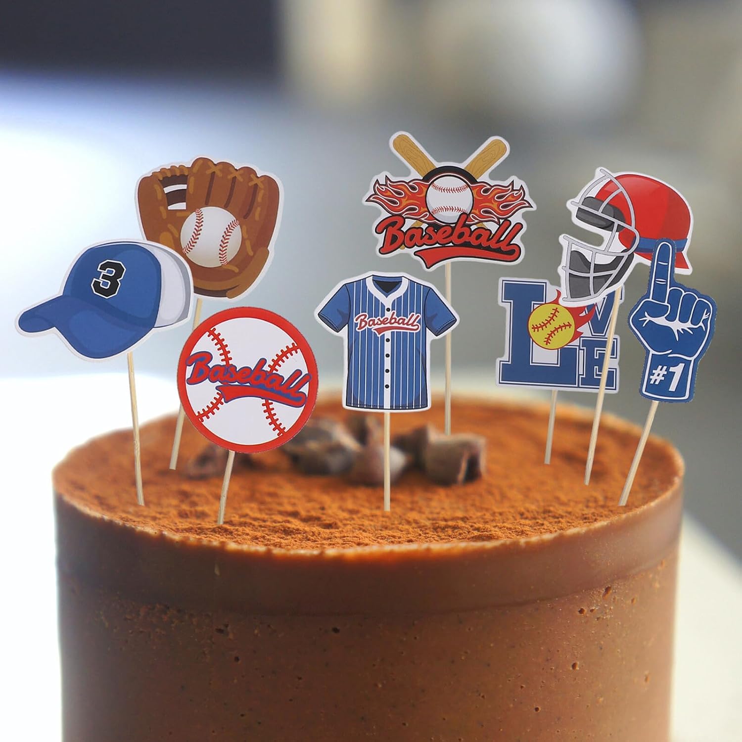 HOMSFOU Baseball Cupcake Toppers and Cake Picks Set, 24 Non-edible Sports-themed Decorations for Birthday Party Favors and Baseball Theme Celebrations