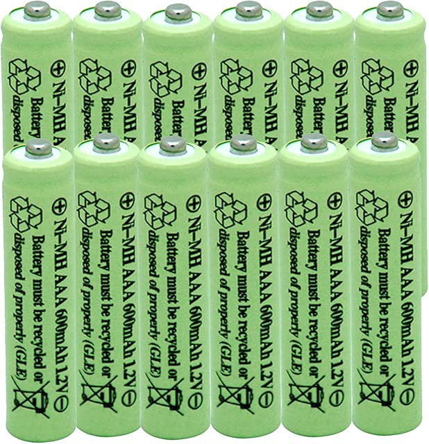 Solar Light Batteries AAA Triple A NIMH 600mAh 1.2V Rechargeable for Garden Lights Remotes Mice(12Pcs)