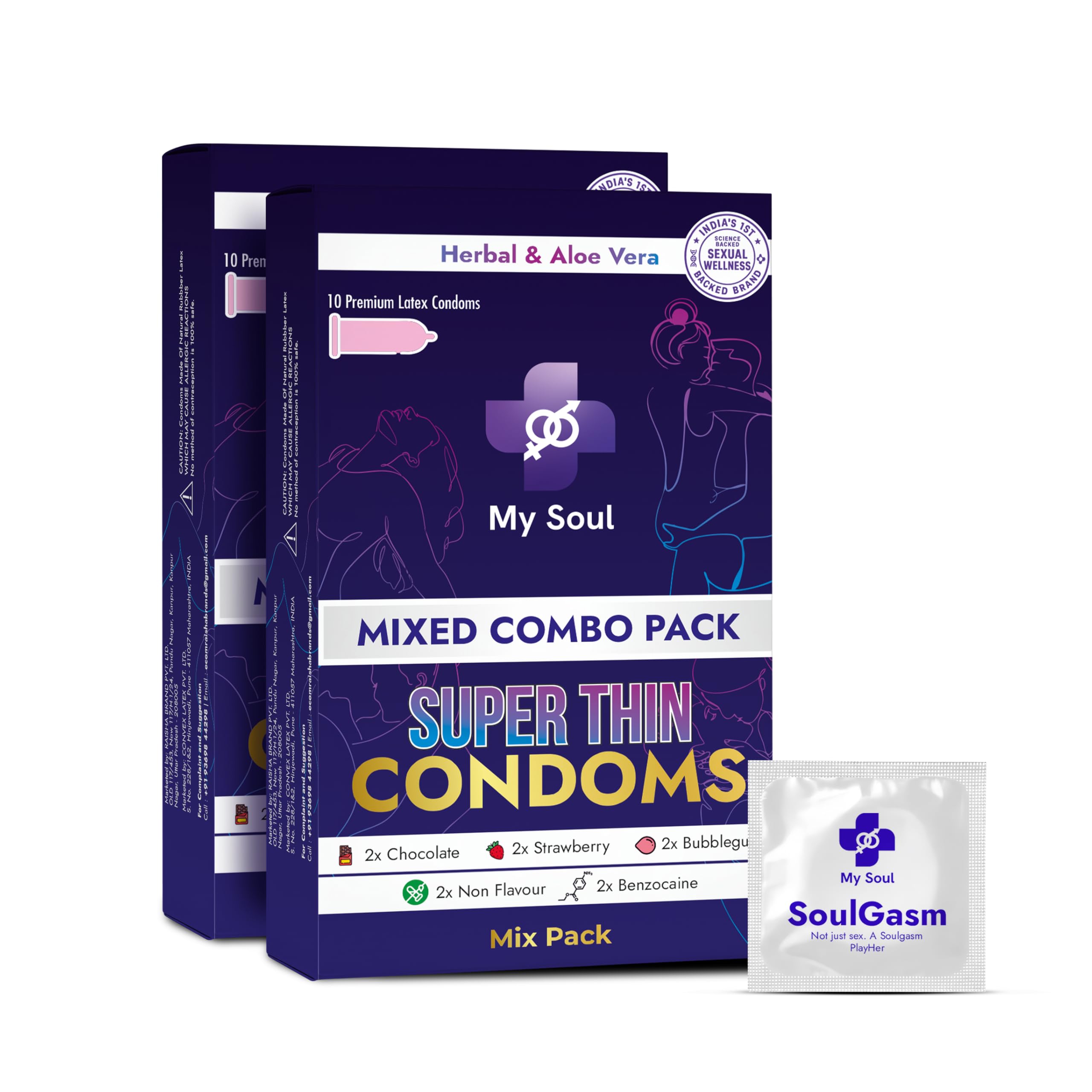My Soul Mixed Combo Pack Super Thin Premium Latex Condoms with Herbal & Aloe Vera, Assorted Flavors (20 Sheet)-image-35