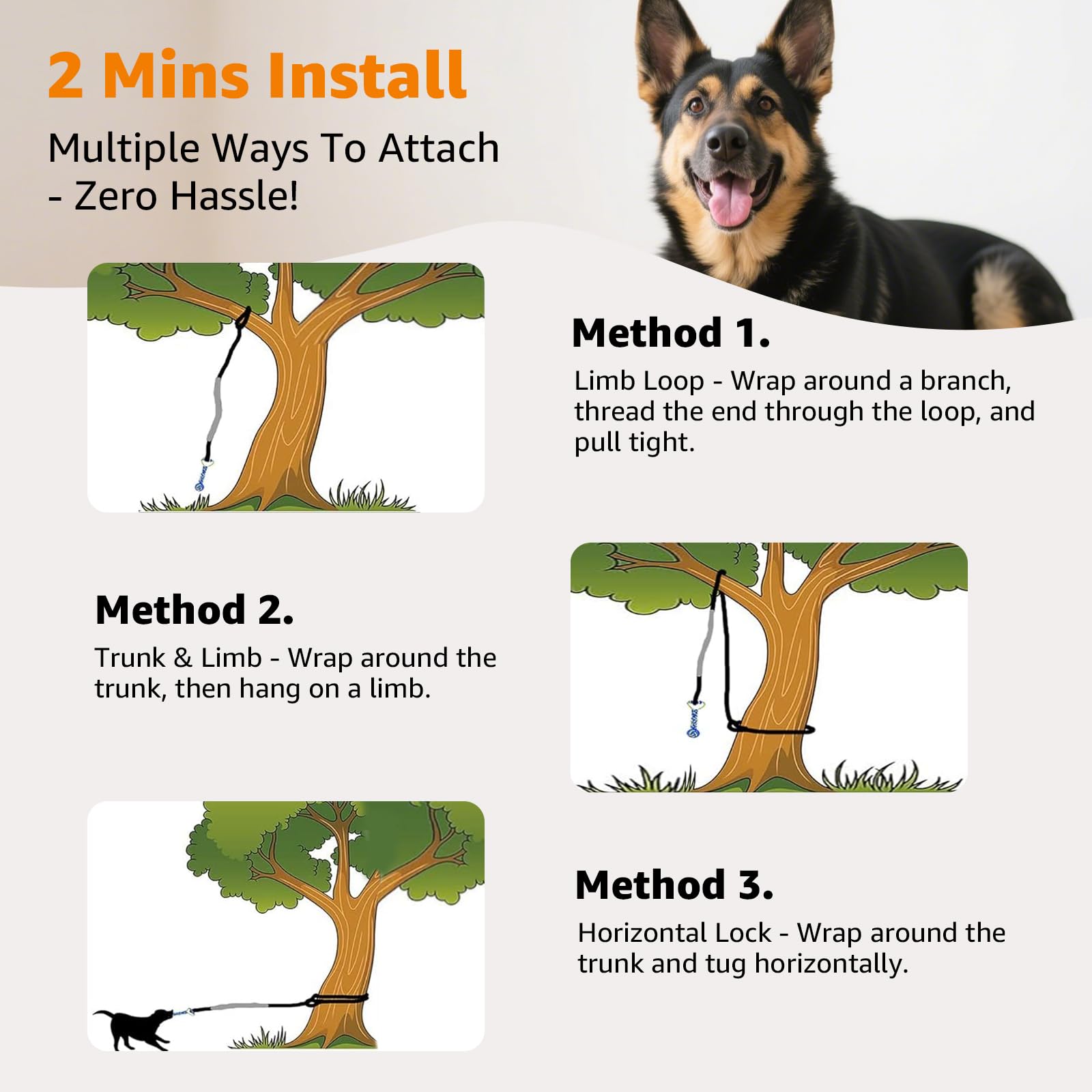 LOOBANI Juguete elástico para Exteriores, Juguete para Perros Colgantes del árbol para Perros pequeños a Grandes, Cuerda de Juego interactiva y Correa con Cuerda para Masticar (Negro)