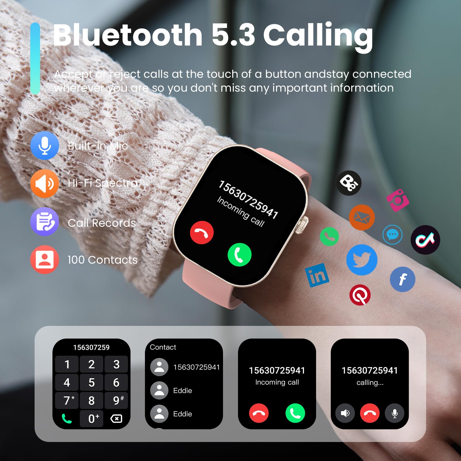 Smartwatch Uomo Donna con Effettua o Risposta Chiamate, 2.01" Orologio Smartwatch Contapassi/Cardiofrequenzimetro/Sonno, 110+ Modalità Sportivo Fitness Tracker, Impermeabile 5ATM Smart Watch Rosa