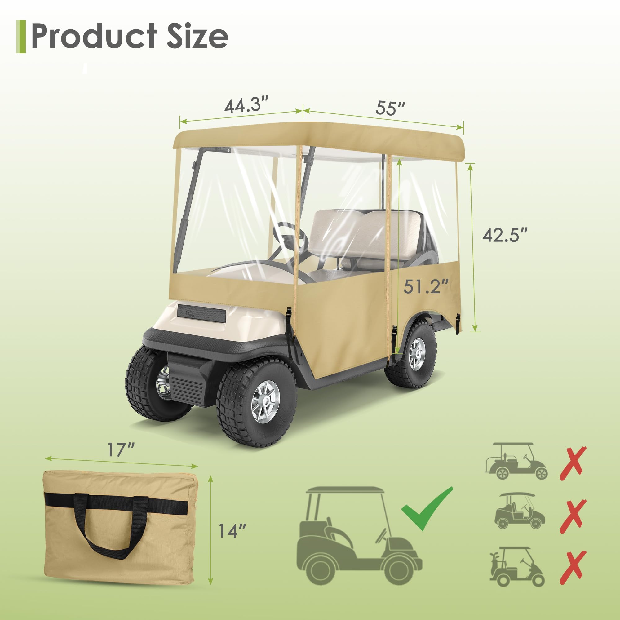 SHANTRA Golf Cart Enclosure, Golf Cart Cover for 2 Passengers with 4-Sided Transparent Windows, Portable & Universal Rain Cover with Carrying Bag - 54 x 41 x 53 inch, Waterproof