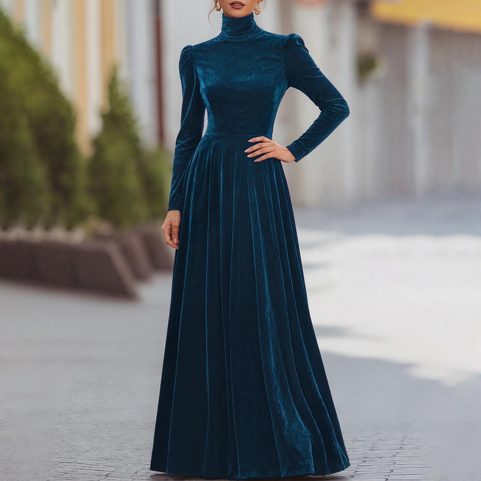 Vestido de terciopelo para mujer, de manga larga, elegante, vestido de baile, vestido de invierno, boda, vestido festivo, línea A, vestido de fiesta, vestido de cóctel, vestido maxi mullido, térmico