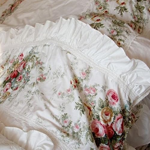 Miniatura 4 de FADFAY Juego de edredón tamaño Queen con funda de edredón y falda de cama de 7 piezas, diseño de rosas vintage desgastadas, 100% algodón, suave y