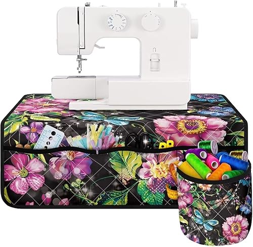 Miniatura 178 de Estera de máquina de coser con flores brillantes y florales bohemias, reduce la vibración, antideslizante, organizador duradero