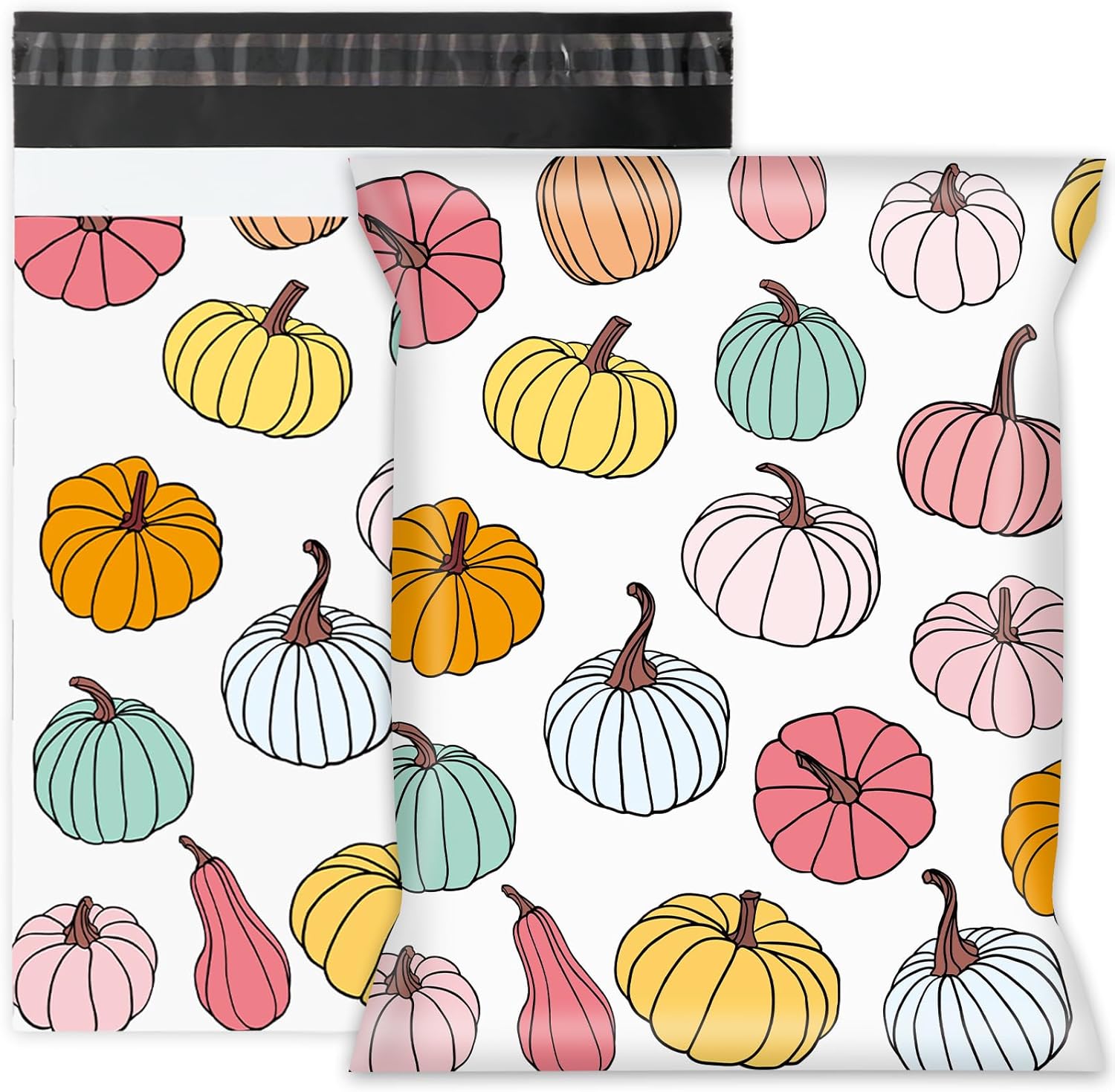 Whaline 100Pcs Fall Poly Mailers 10 x 13 Inch Pastel Pumpkin Packaging Bags Waterproof Self Seal Mailing Envelope Bags for Autumn Harvest Thanksgiving Small Business Clothing