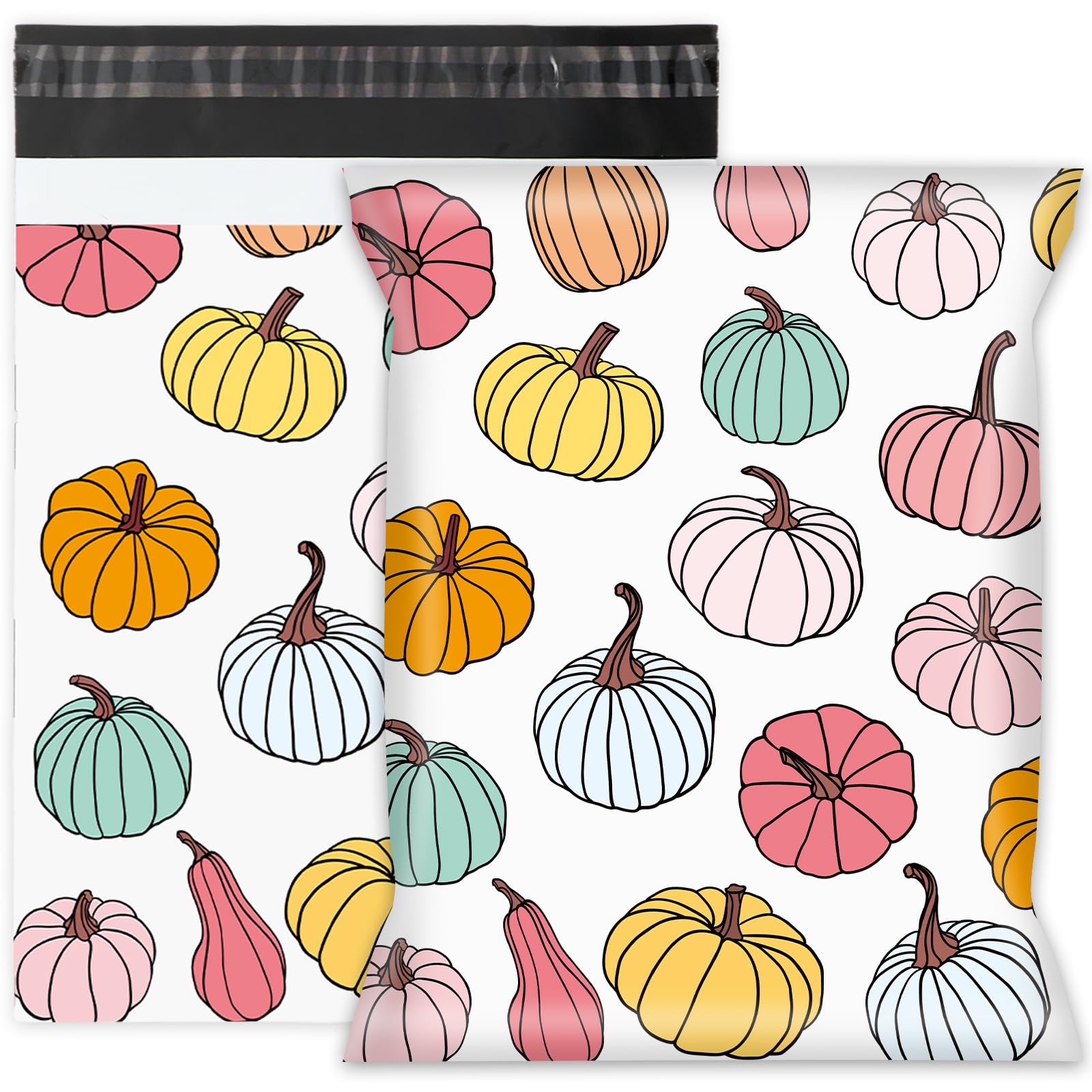 Whaline Lot de 100 enveloppes d'expédition en polyéthylène imperméables et auto-adhésives pour la récolte d'automne, Thanksgiving, vêtements de petite entreprise - 25,4 x 33 cm