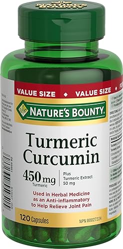 Nature's Bounty Pastillas de curcumina de cúrcuma y suplemento de salud herbal, ayuda a aliviar el dolor en las articulaciones, fuente de