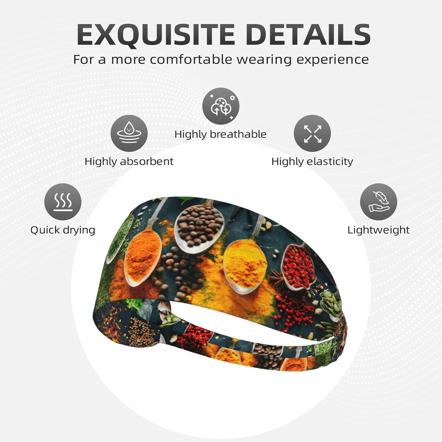 Spices Print Ultra-Soft Elastic Headband Sports Running Gym Outdoor Activities Gifts Headwear