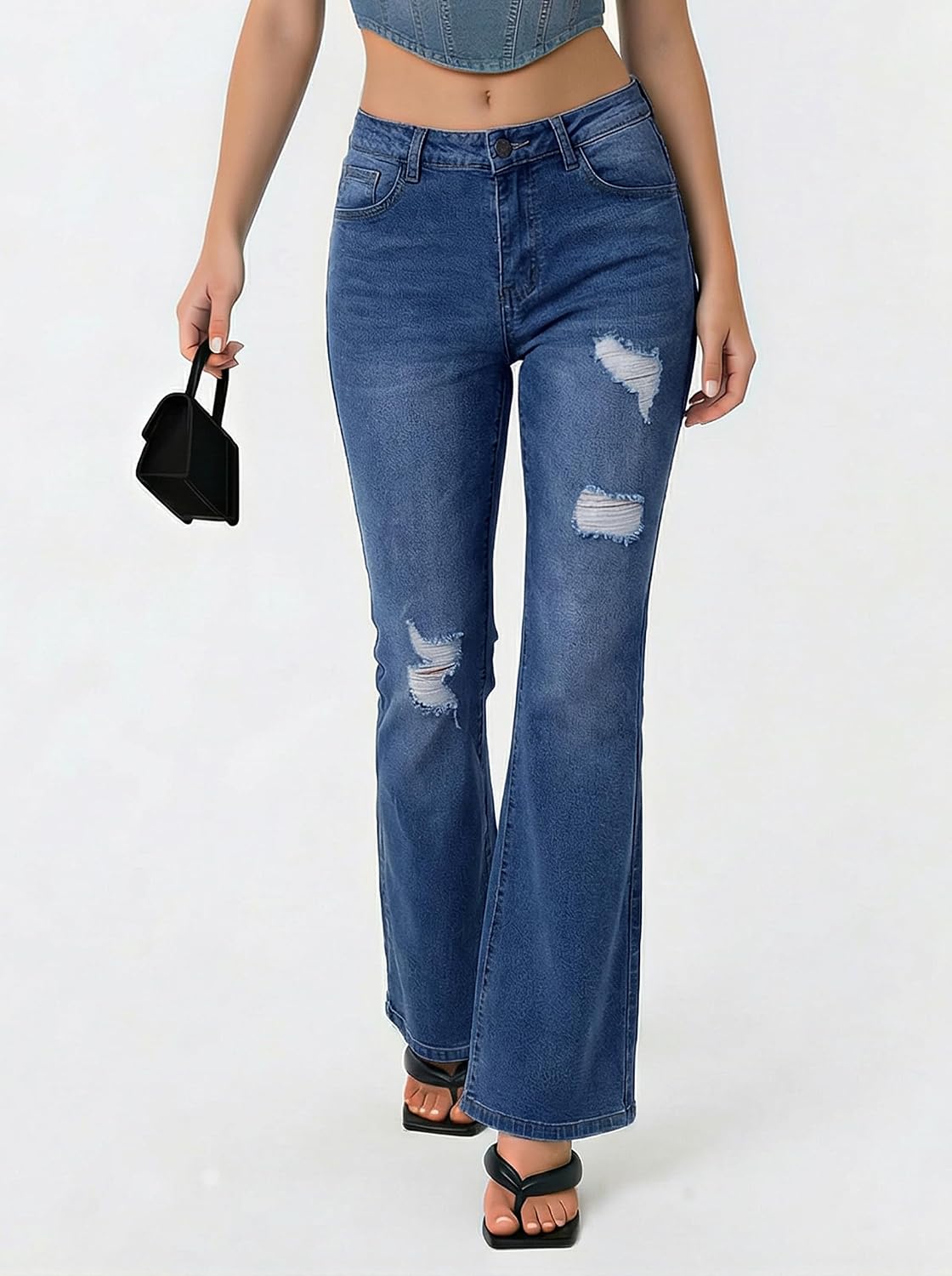 EMMIOL Flare Jeans for Women Trendy, Mid-High Waist Bootcut Bell Bottom Jeans, Stretchy Denim Y2K Pants with Pockets