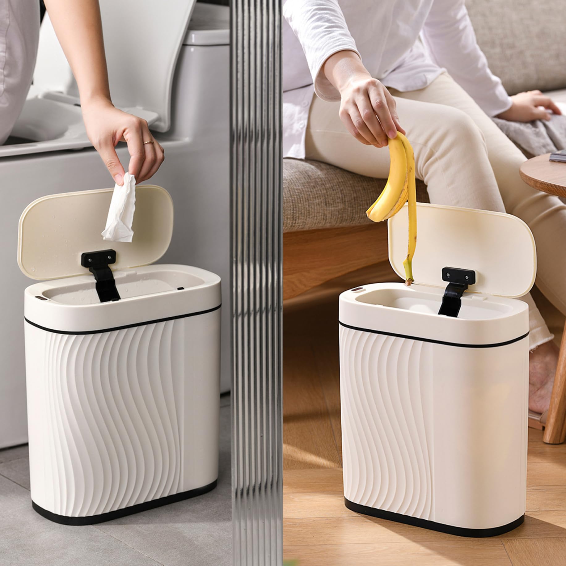 Pattumiera da Bagno 12x10x6 Sensore di Movimento Pattumiera Automatica con Coperchio Stretta Impermeabile per Bagno, Camera da Letto, Ufficio, Senza Batteria.
