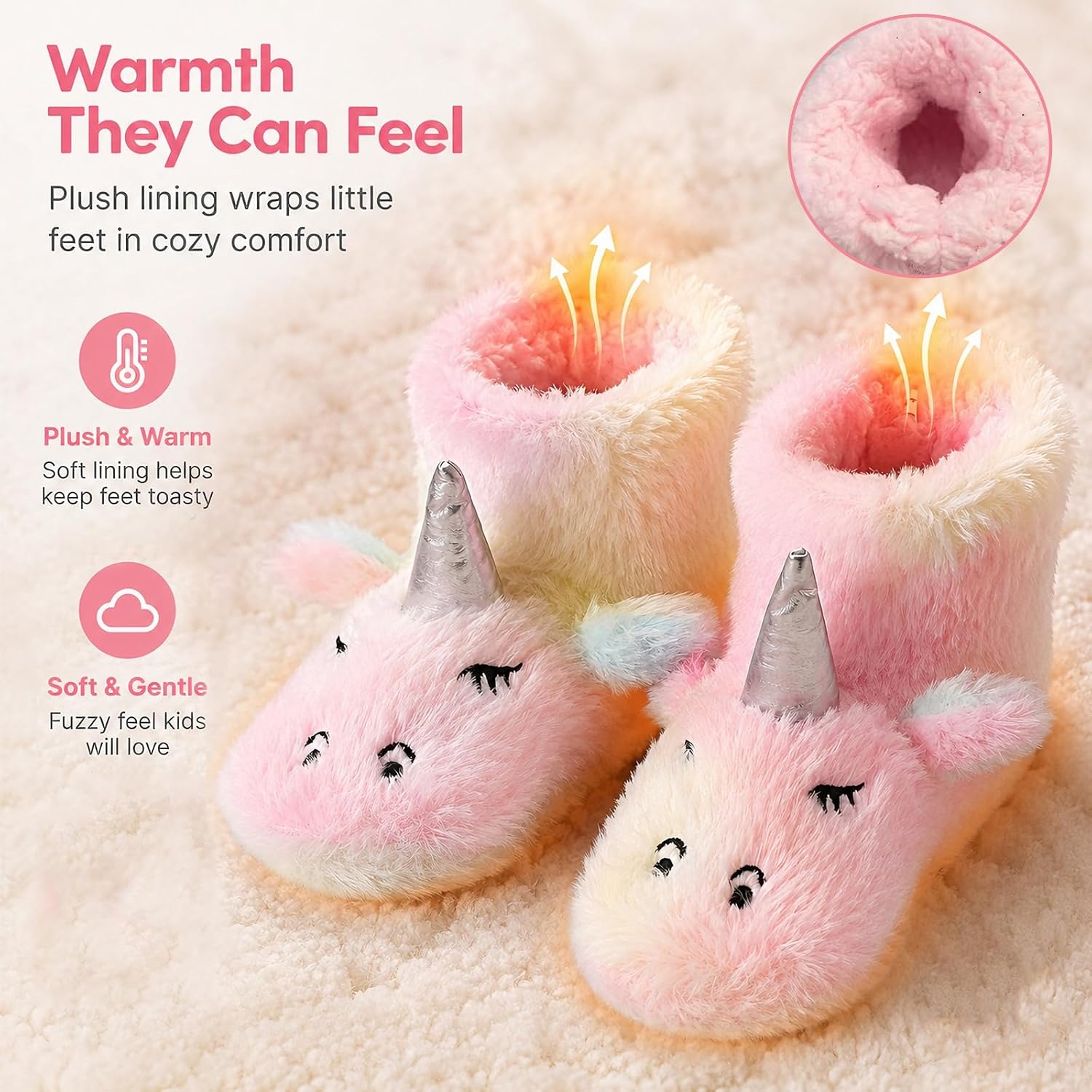 Girls/Kids Cute Unicorn Slippers with Warm Plush Fleece Indoor Outdoor Slip-on Booties