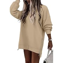 CHICZONE Crew Neck Oversized Sweatshirt Zipper Slit Long Sleeve Pullover for Women 2026 Trendy Fall Clothes