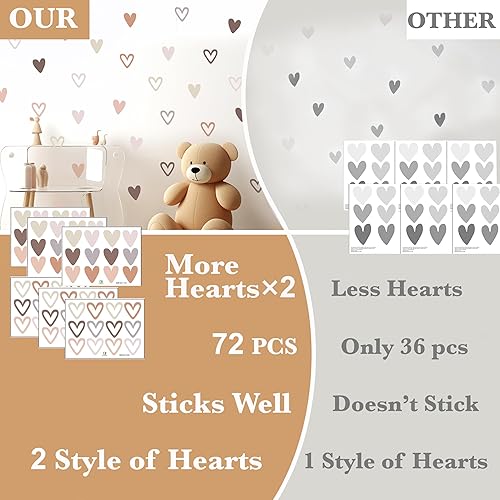Miniatura 2 de 72 calcomanías de pared de corazón bohemio para dormitorio de niñas, calcomanías de pared extraíbles para guardería, decoración de niños, lindas
