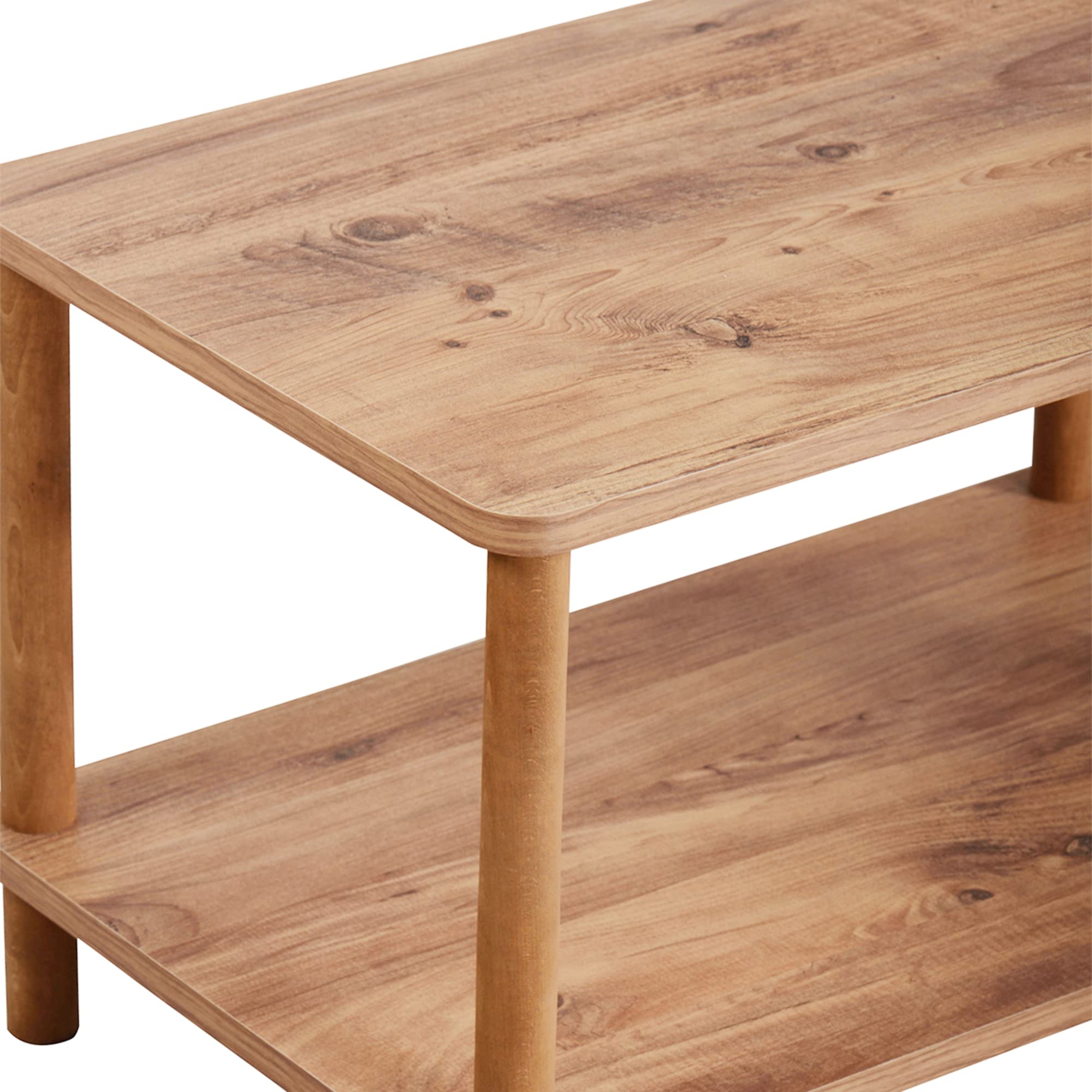 [en.casa] Mesa de Centro Rectangular con Estante Mesa Auxiliar para Sala de Espera Polivalente Aglomerado/Madera Haya 43 x 70 x 44 cm Efecto Madera