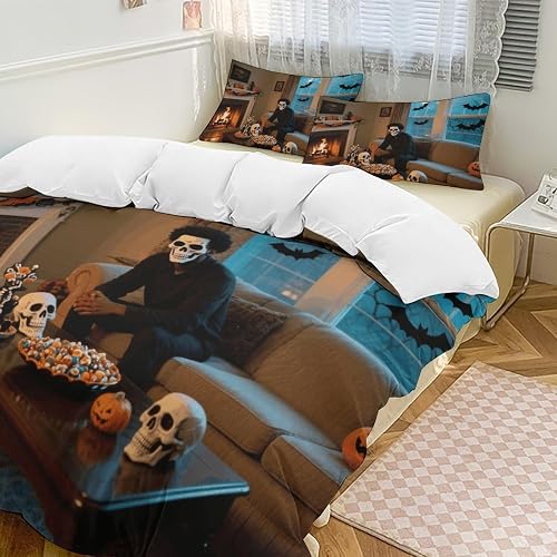 BVNMT Duvet Cover Shams Queen Comforter Set Skull Living Room Bedding Set Includ