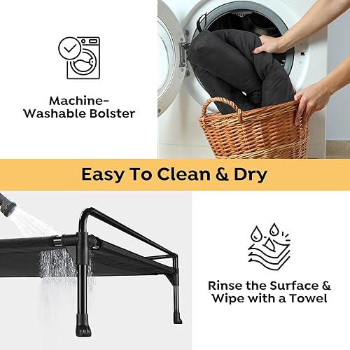 Miniatura 7 de Veehoo Cama elevada elevada para perros, cama refrescante para perros de gran tamaño, cuna elevada de tres caras con malla y pies antideslizantes,