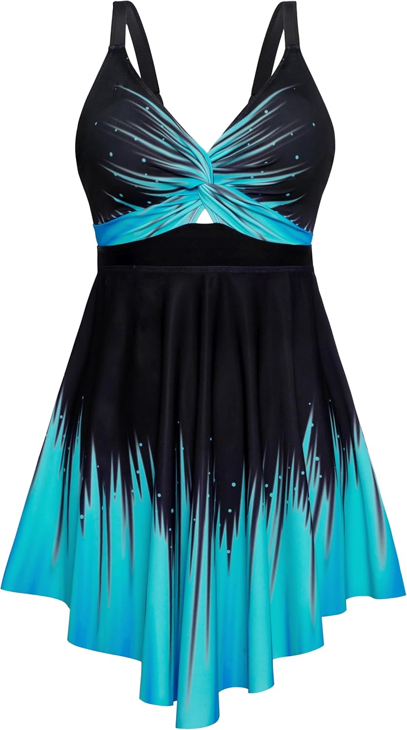 Arolina Plus Size Bathing Suit for Women Swim Dress Tummy Control Swimsuits Two Piece Flowy Tankini with Shorts