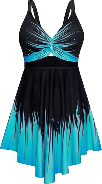Arolina Plus Size Bathing Suit for Women Swim Dress Tummy Control Swimsuits Two Piece Flowy Tankini with Shorts