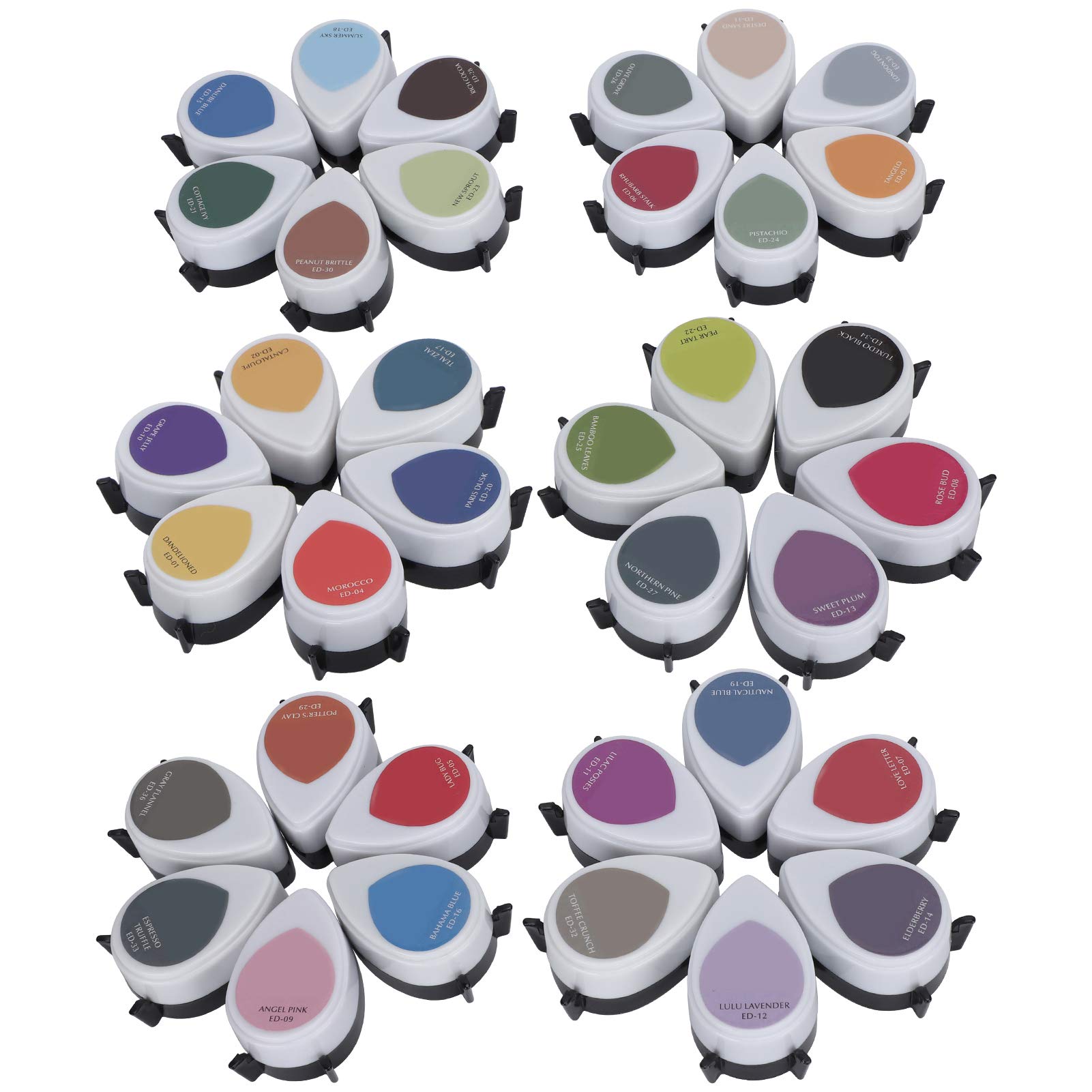Rengue Set di Tamponi per Timbri, 36 Colori Tamponi Inchiostrati a Forma di Goccia for Carta Lucida | Inchiostro a Base D’acqua Ad Asciugatura Rapida, Formato 1,8x1,2x1 Pollici, Ideale per Carta Fotografica e Cartoncino