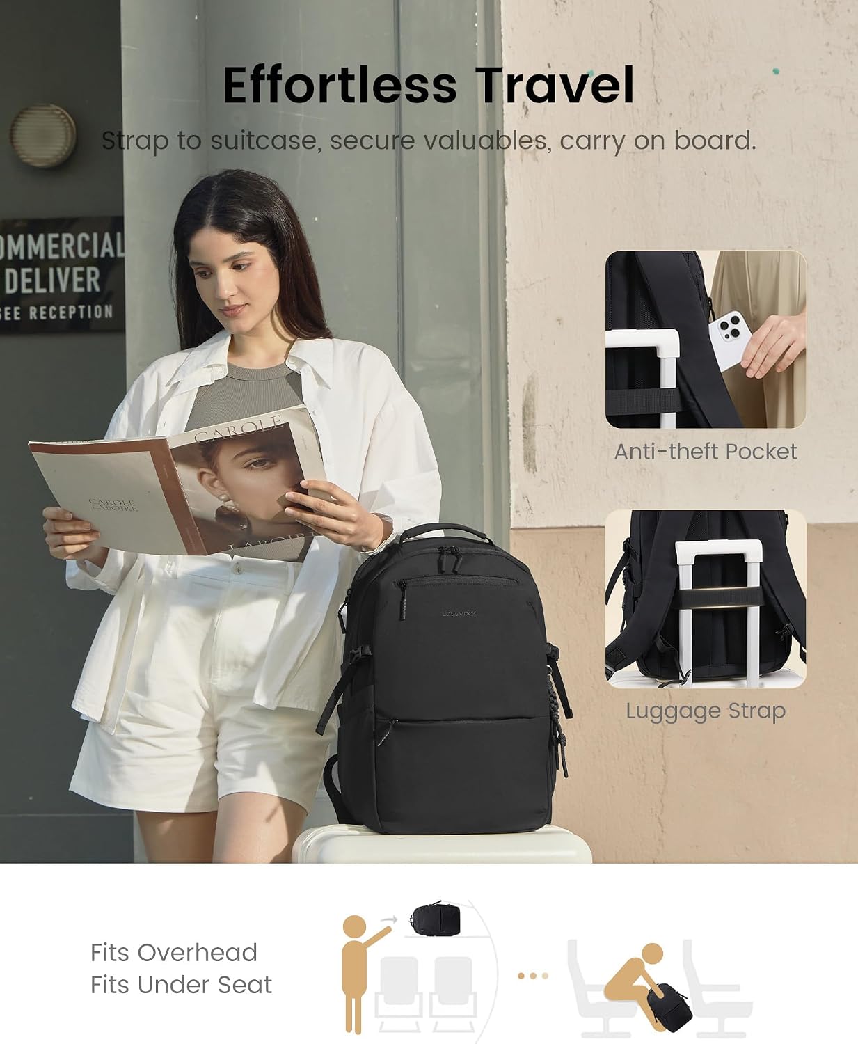 LOVEVOOK Laptop Backpack for Women Men with Giant Tumbler Holder - 15.6Inch Work Computer Travel Backpack with Laptop Compartment, Water Resistant, Cute Commuter College Teacher Nurse Purse Bag,Black