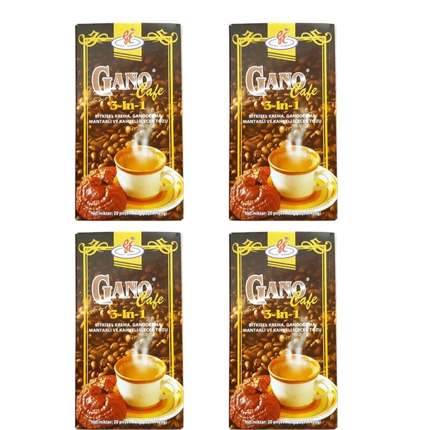 Gano Coffee with Ganoderma Mushroom – Instant Coffee Blend, Rich Aroma & Smooth Taste, Traditional Herbal Coffee Experience (Pack of 4)