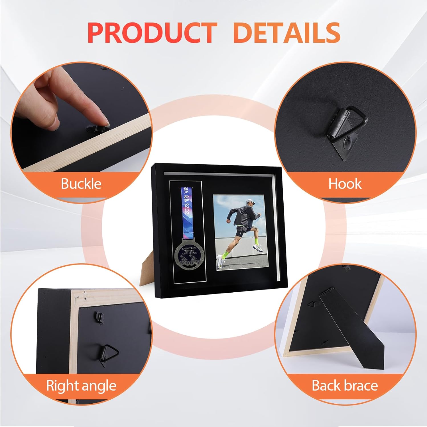 Medal Display Case – 13x13” Black Wooden Shadow Box, Military Medal Frame, Sports Award Display, Keepsake & Memorabilia Holder – Wall-Mount & Tabletop